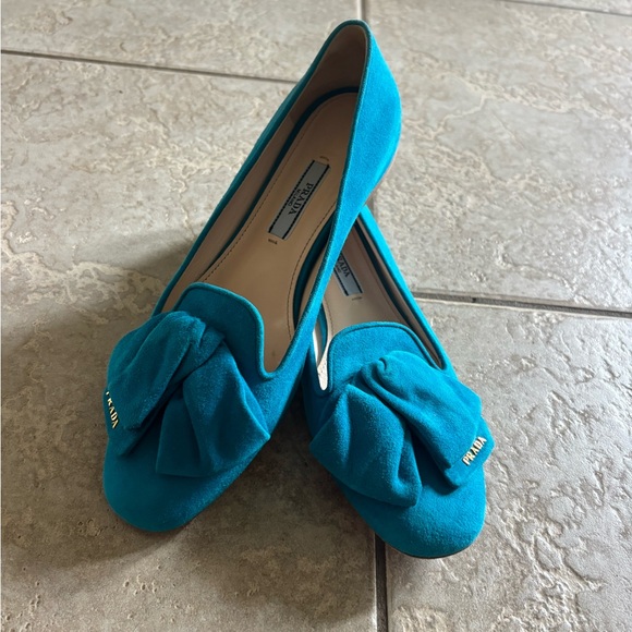 Prada Shoes - Prada Women's Teal Suede Loafers